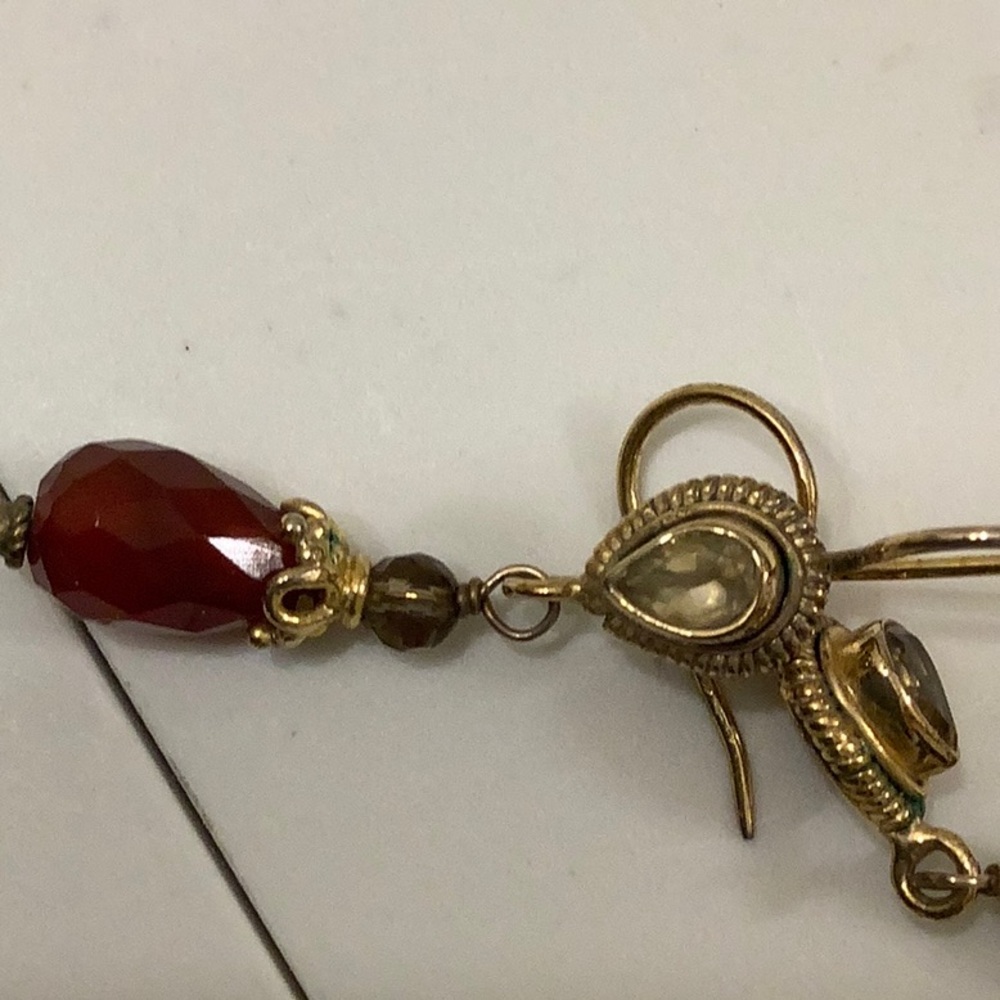 Elegant Gold and Red Drop Earrings - Picture 4 of 4